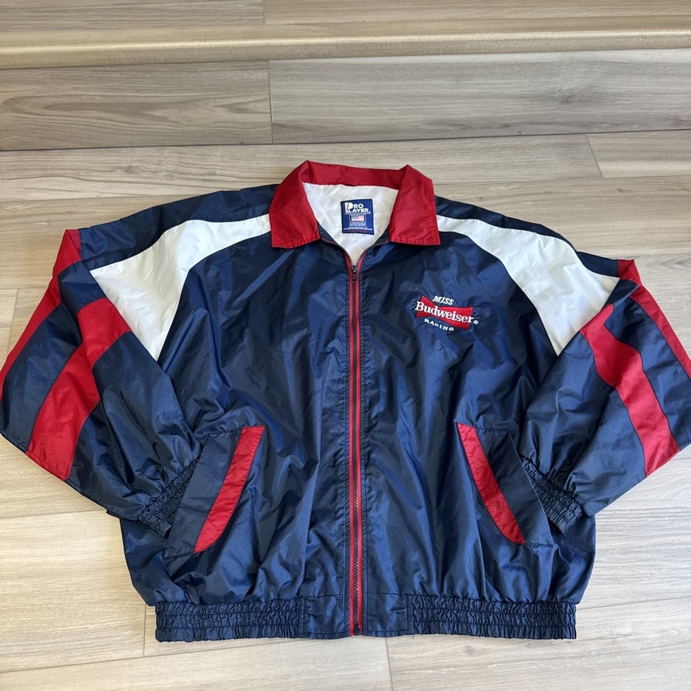 Vintage Miss Budweiser‎ Racing Pro Player Jacket Windbreaker SIZE XL Beer Promo